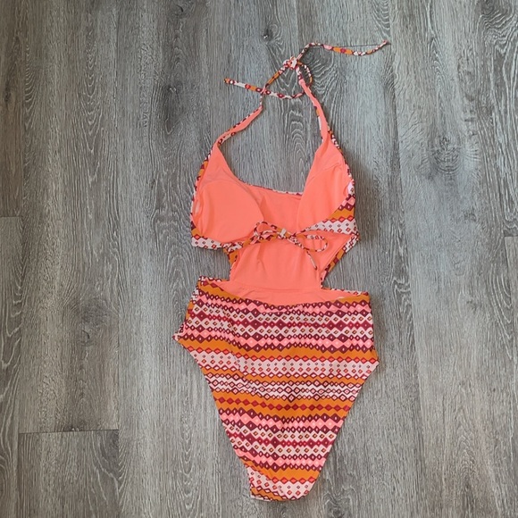 Aerie ladies size large long mono kini One Piece in Orange and Pink high waist - Picture 6 of 7